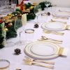 175Pcs Disposable Gold Dinnerware Set Gold Rim Plastic Plates Cups Fork Spoon Knife Paper Napkins for Party Wedding Graduation