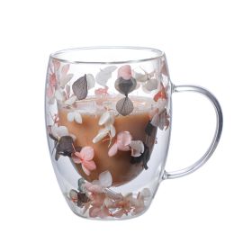 Real Flower Double Layer Glass Cup Borosilicate Simple (Option: E)