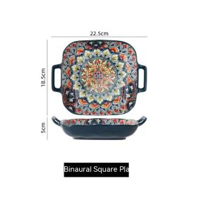 European Bohemian Ceramic Bowl Household Plate (Option: 9 Inch Binaural Square Plate)