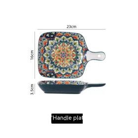 European Bohemian Ceramic Bowl Household Plate (Option: 9 Inch Handle Plate)