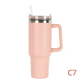 40 oz. With Logo Stainless Steel Thermos Handle Water Glass With Lid And Straw Beer Glass Car Travel Kettle Outdoor Water Bottle (Color: C7, Capacity: 1200ml)