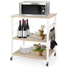 Kitchen Helper Oven Storage Cart 3-Tier Kitchen Baker's Rack With Hooks (Color: Light Brown, size: 23.5'' x 16'' x 29'')