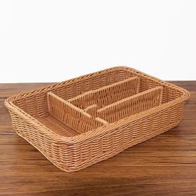 Rattan Woven Tableware Storage Knife Fork Chopsticks Basket (Option: Brown-81025)