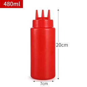 Plastic Sauce Squeezer Three Holes Jam Squeeze Bottle Sauce Bottle (Option: Three Hole Red 16oz480ml)