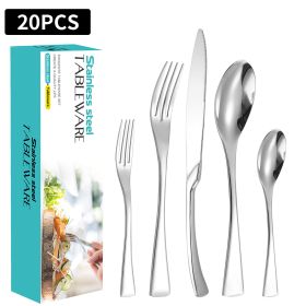 Stainless Steel Tableware Five-piece Steak Knife, Fork And Spoon (Option: Blue Color Box-Silver)